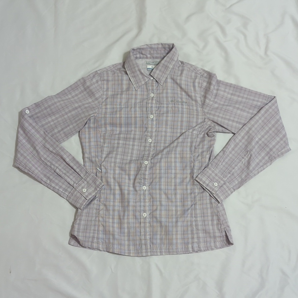 Columbia Claudia Ridge Long Sleeve Shirt, Color Purple Plaid Size XS-TP